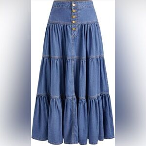 Denim Tiered High-Waisted Maxi Skirt